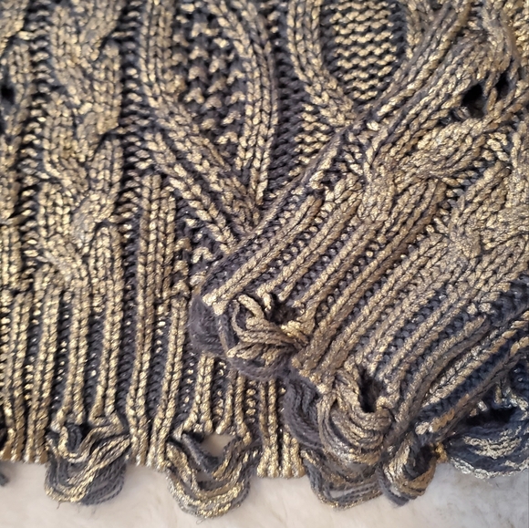 ZARA NEW WOMAN CABLE-KNIT METALLIC SWEATER FRAYED RIPPED BLUE GREY S-L - Picture 9 of 14